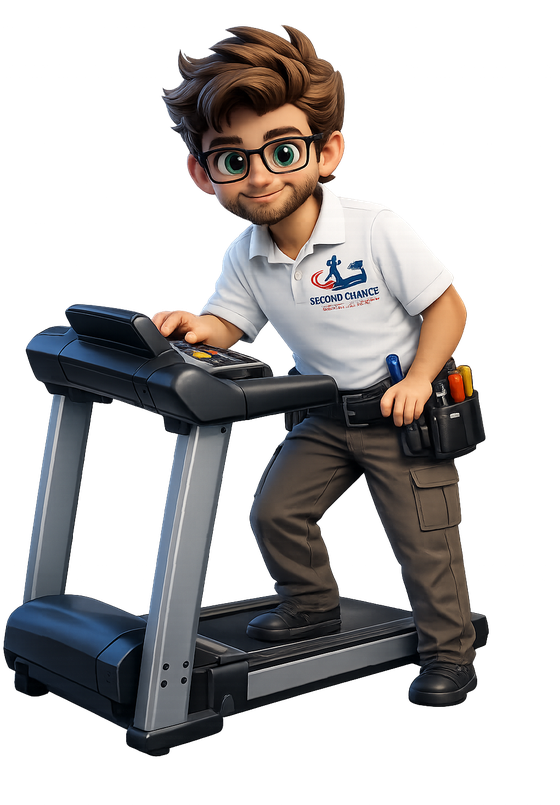 Second Chance Cardio technician servicing a treadmill console